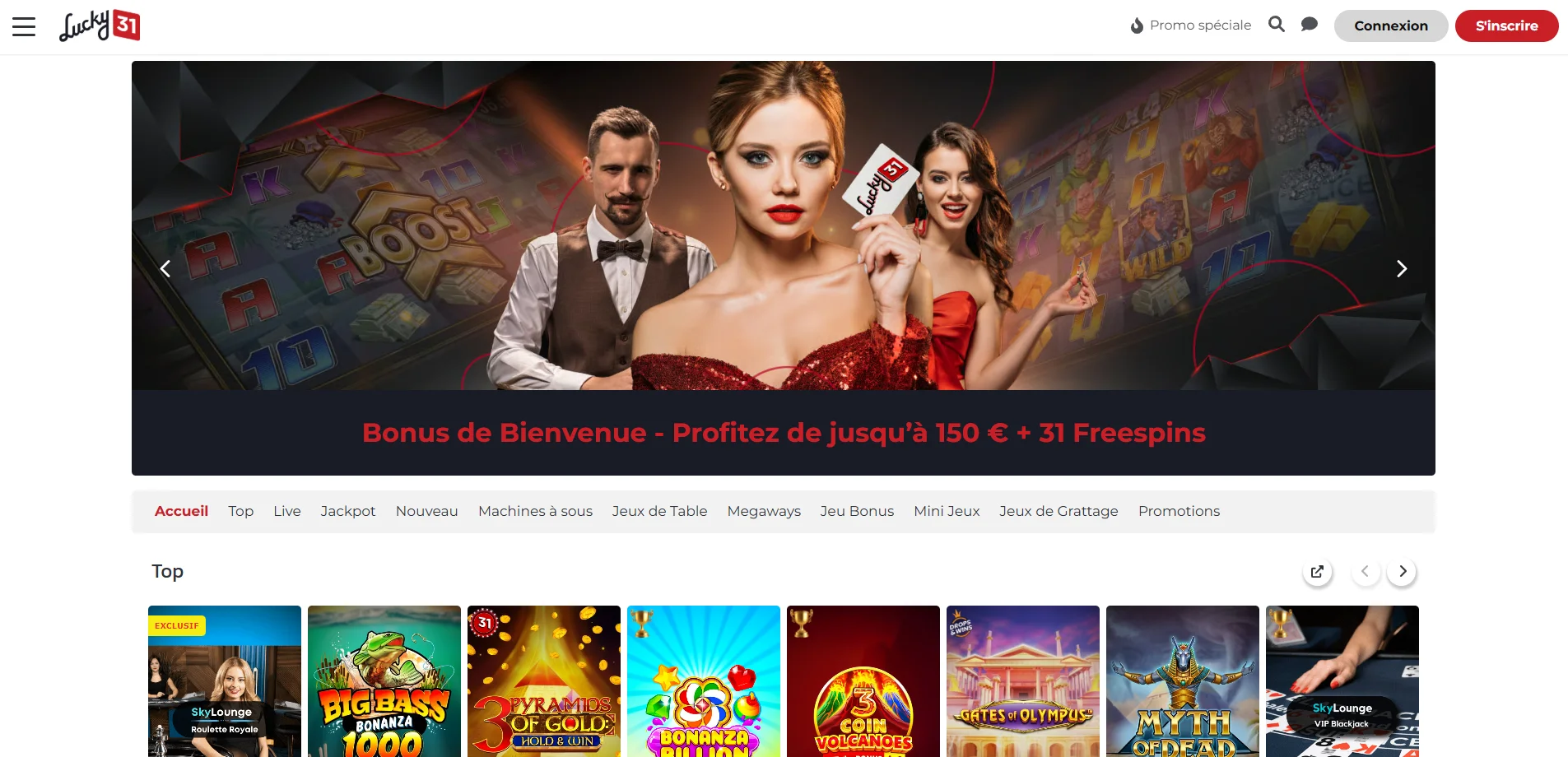 Aperçu des jeux et tables chez Lucky 31 Casino